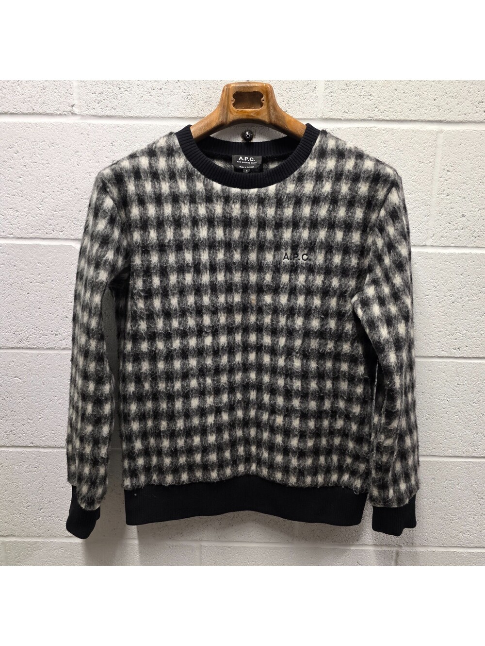 A.P.C. Apc Heidi Crewneck Embroidered Checked Brushed-Fleece Sweatshirt Size S